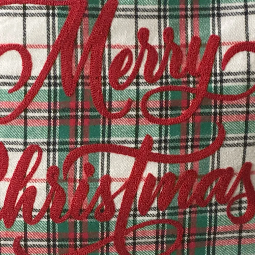 Holiday Pillow with Red & Green Plaid Design Merry Christmas 16 inch X 16 inch